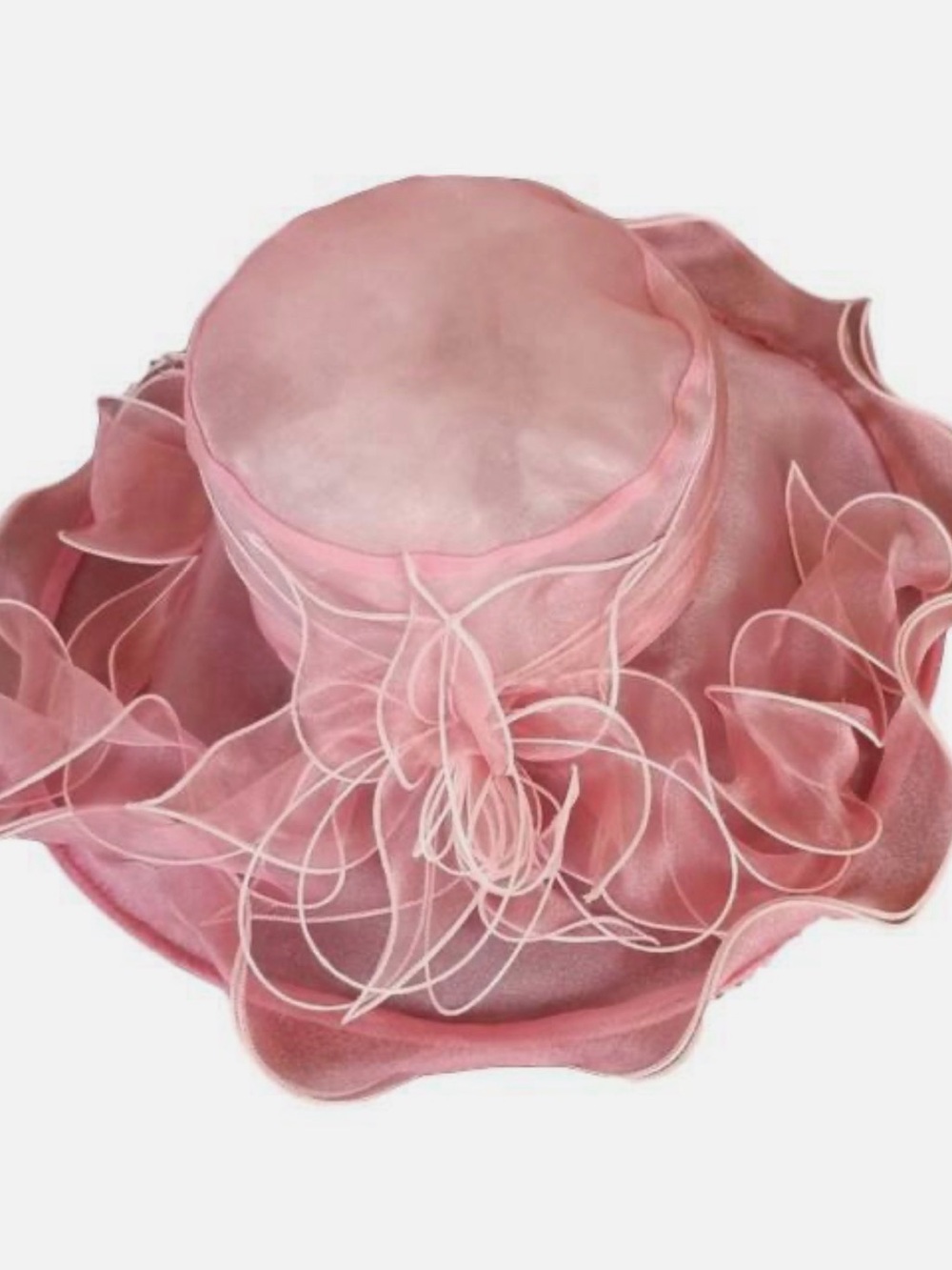 Elegant Pink Organza Wide-Brim Women's Hat